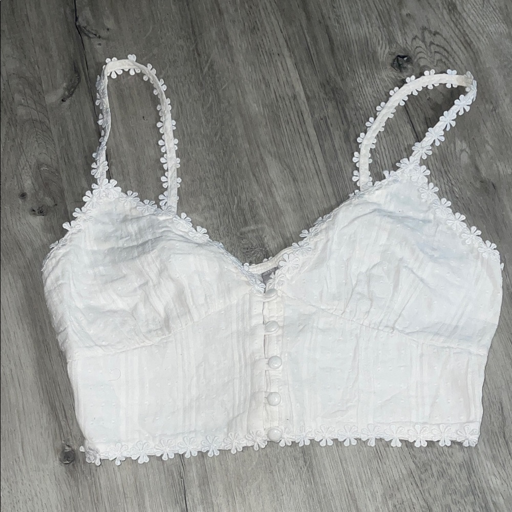 White Lace Trim Crop Top